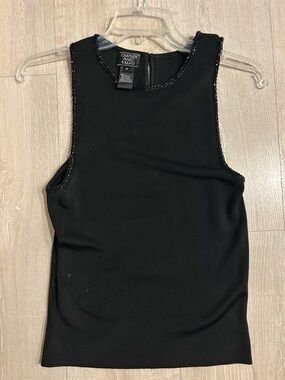 Carmen Marc Valvo Black Sleeveless Knit Tank with Trim